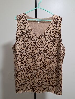 Laura Plus Size Leopard Print V-Neck Tank Top - Tan and Black